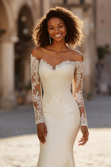 Ivory Off The Shoulder Mermaid Wedding Dress With Lace